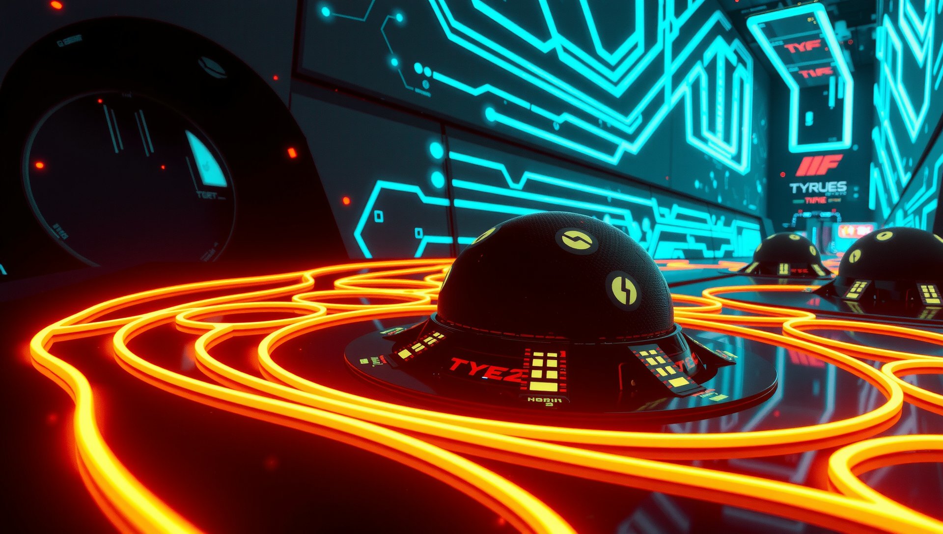 Futuristisches digitales Landschaft mit Neonlichtern, repräsentierend immersive Gaming Experiences