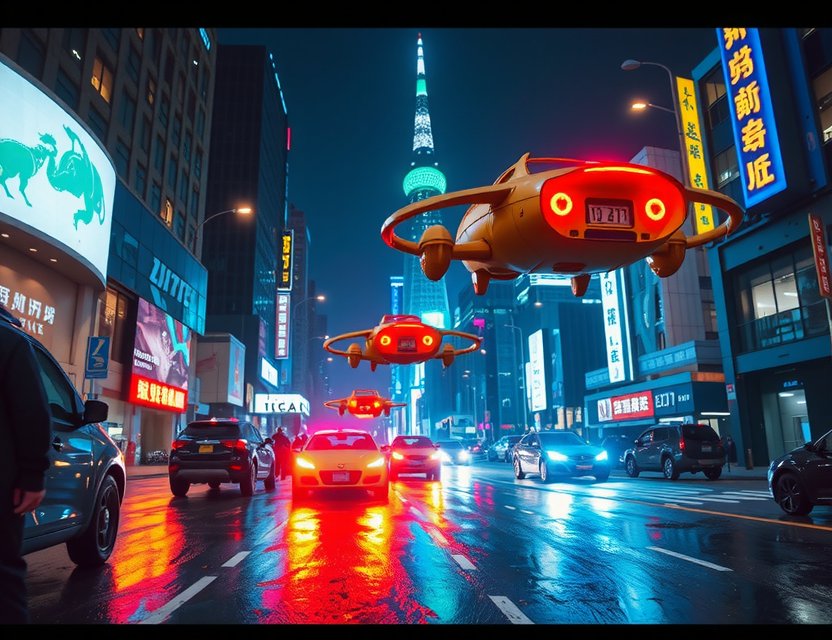 Sci-Fi Cityscape bei Nacht mit Neonlichtern, ein Highlight unseres Game Design Studios Hannover